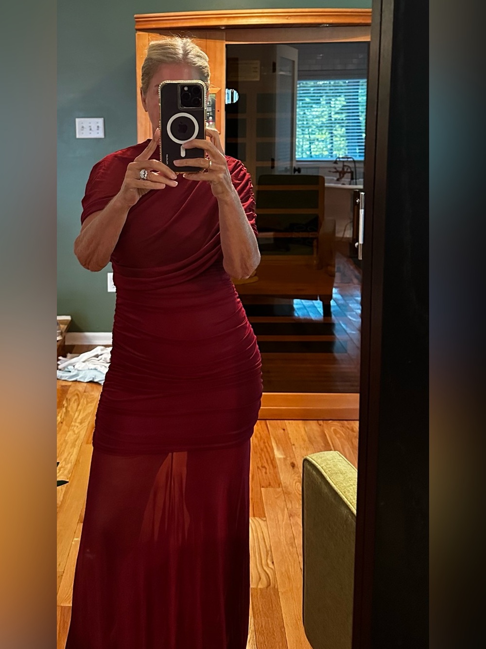 Amanda Uprichard Burgundy Ruched Maxi Gown - Picture 2 of 6